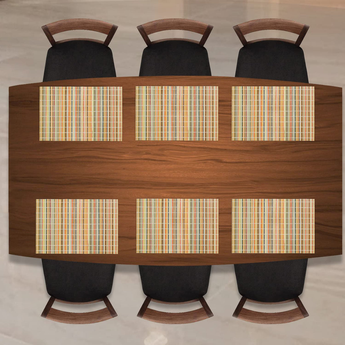 Rainbow Stripes colour handwoven bamboo table mat texture heat resistant design | Hokipo