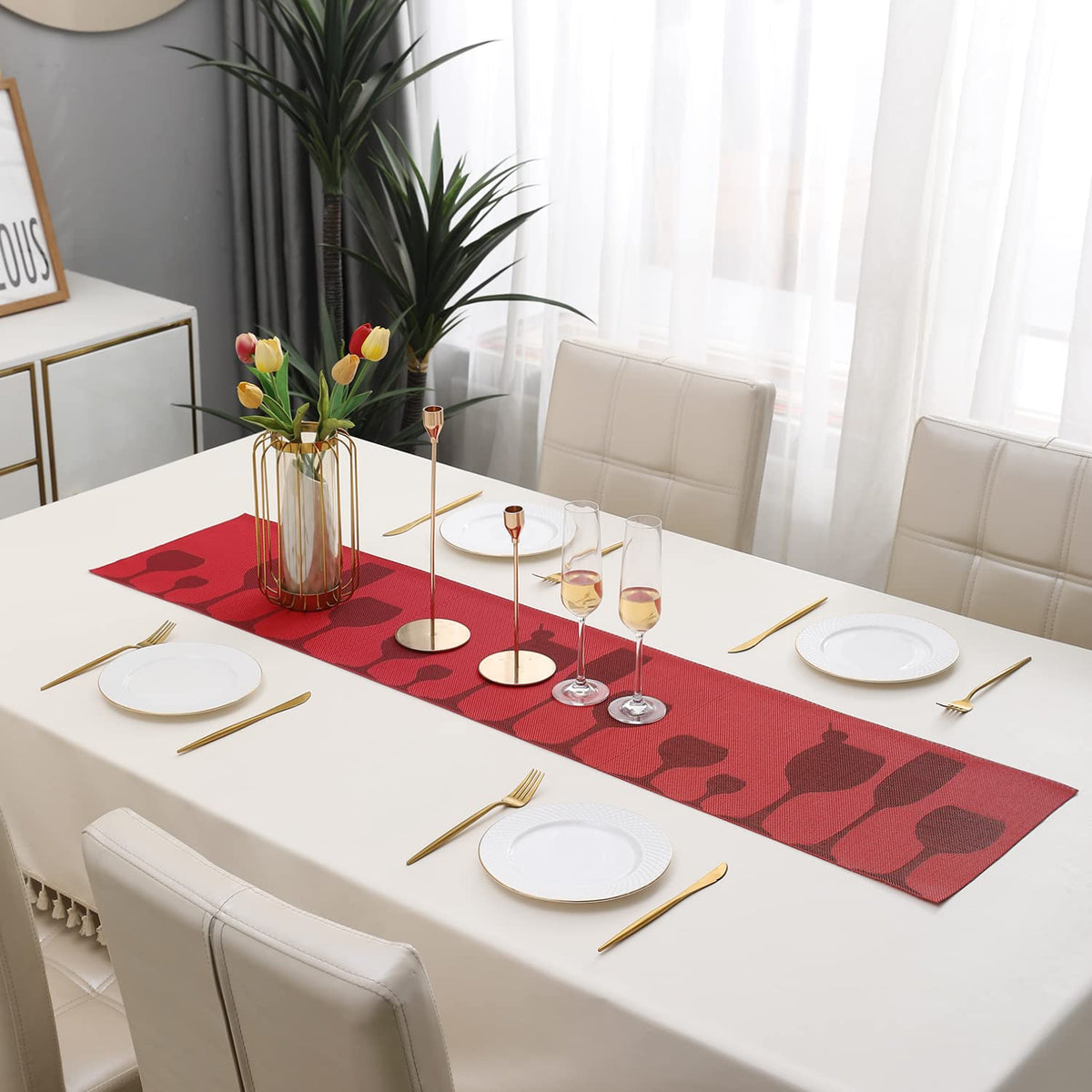 Buy Cherry Red Colour PVC Table Runner for Dining Table | HOKIPO
