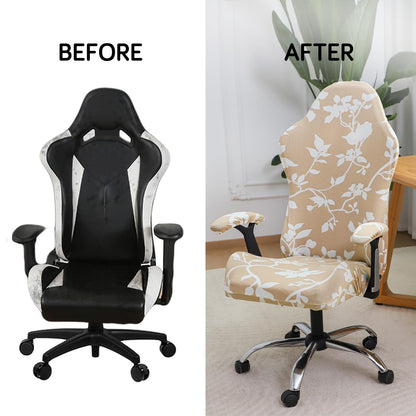 Gaming Chair Seat Cover Elastic Computer Rotating Chair, Buff Brown Sillehoute Floral