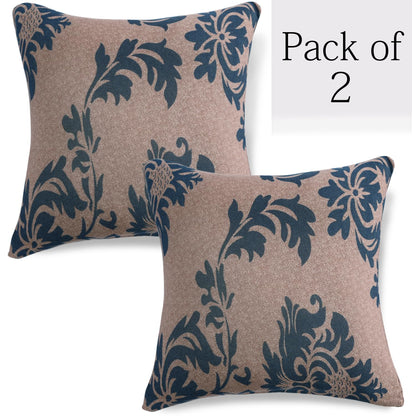 HOKIPO Stretchable Pack of 2 Cushion Cover 16x16, Light Coffee Lotus Damask