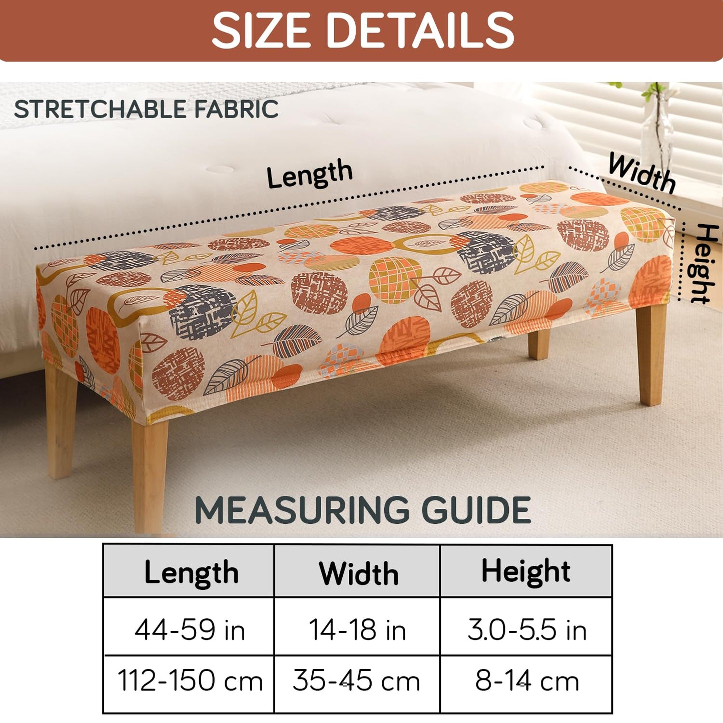 Premium Printed Velvet Dining Bench Cover, Coral Autumn Leaves