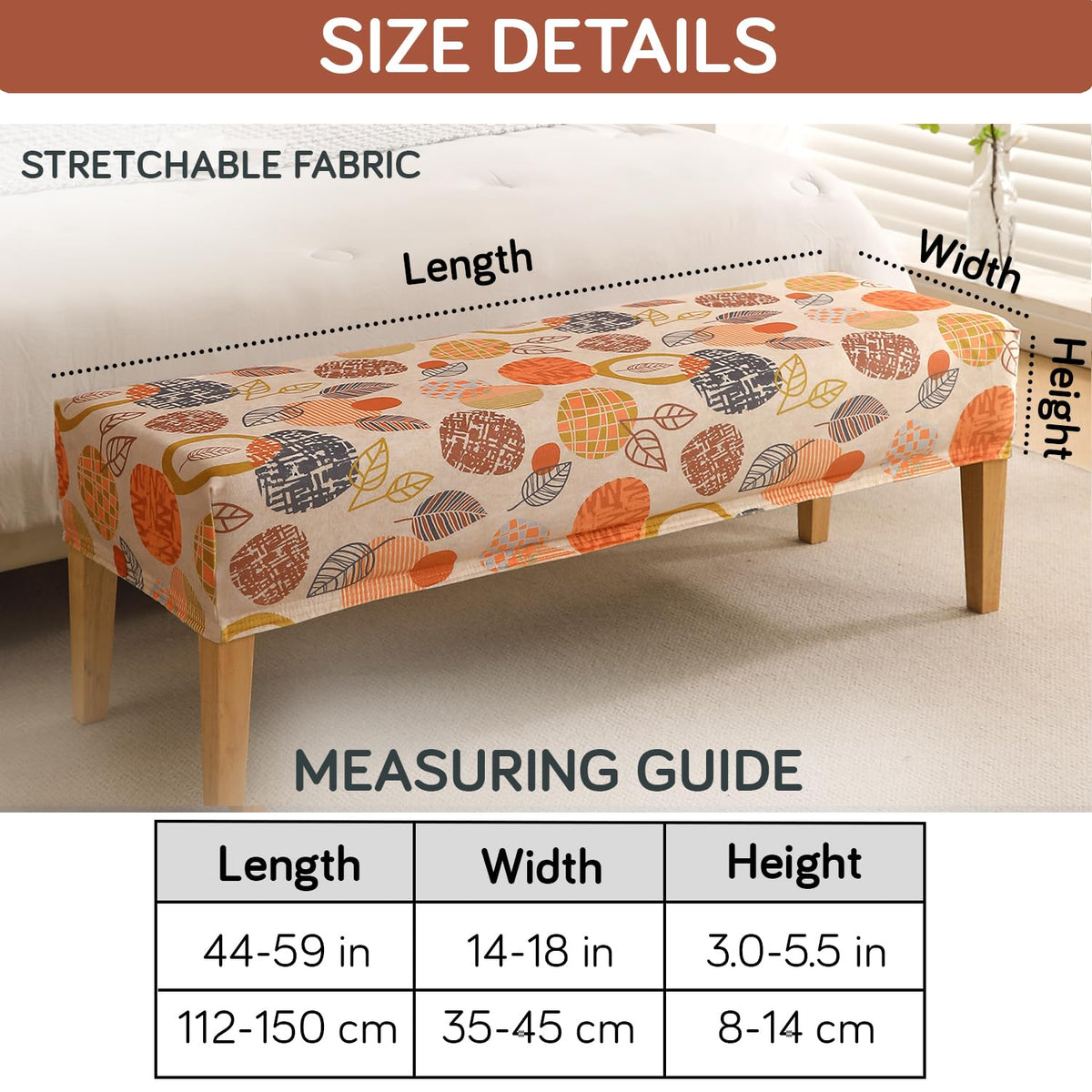 Premium Printed Velvet Dining Bench Cover, Coral Autumn Leaves