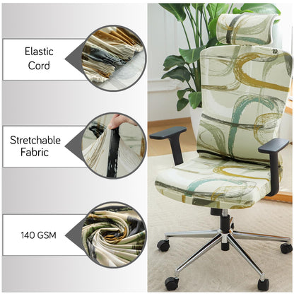 Office Chair Cover with Headrest and Elastic Chair Covers, Parchement Beige Abstract Art