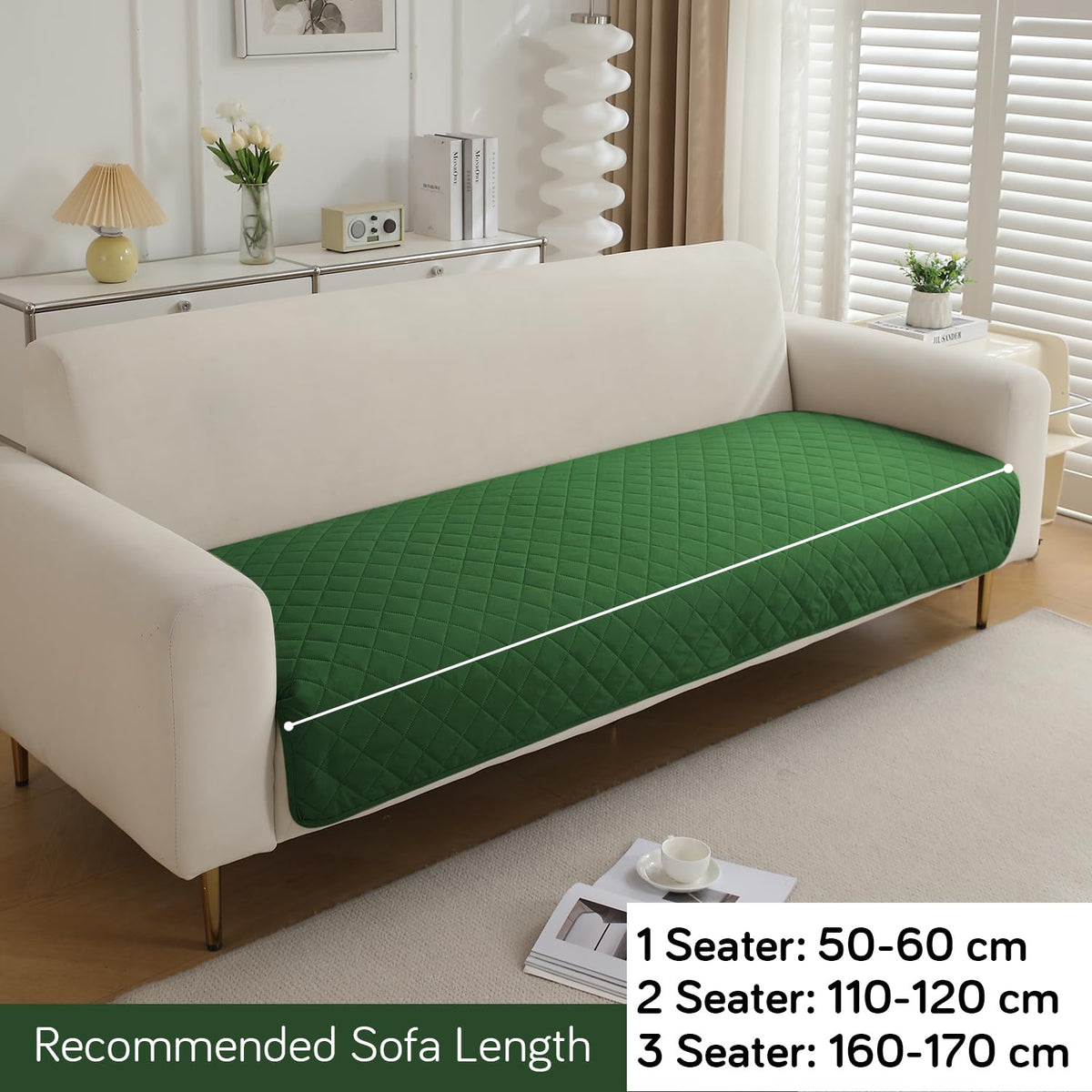 Waterproof Anti-Slip Quick Dry Sofa Seat Mat for 1/2/3 Seater, Green