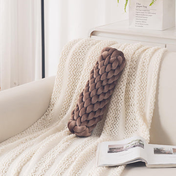 HOKIPO Braided Knot Bolster Cushion for Sofa, Chair & Bed, 45 cm, Brown
