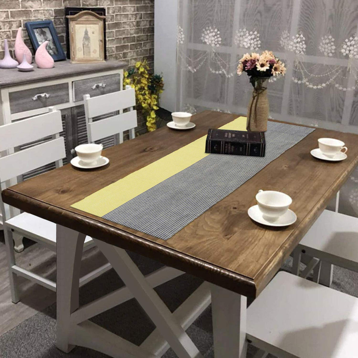 Buy Yellow Colour Cotton Ribbed table runner for dining table | HOKIPO