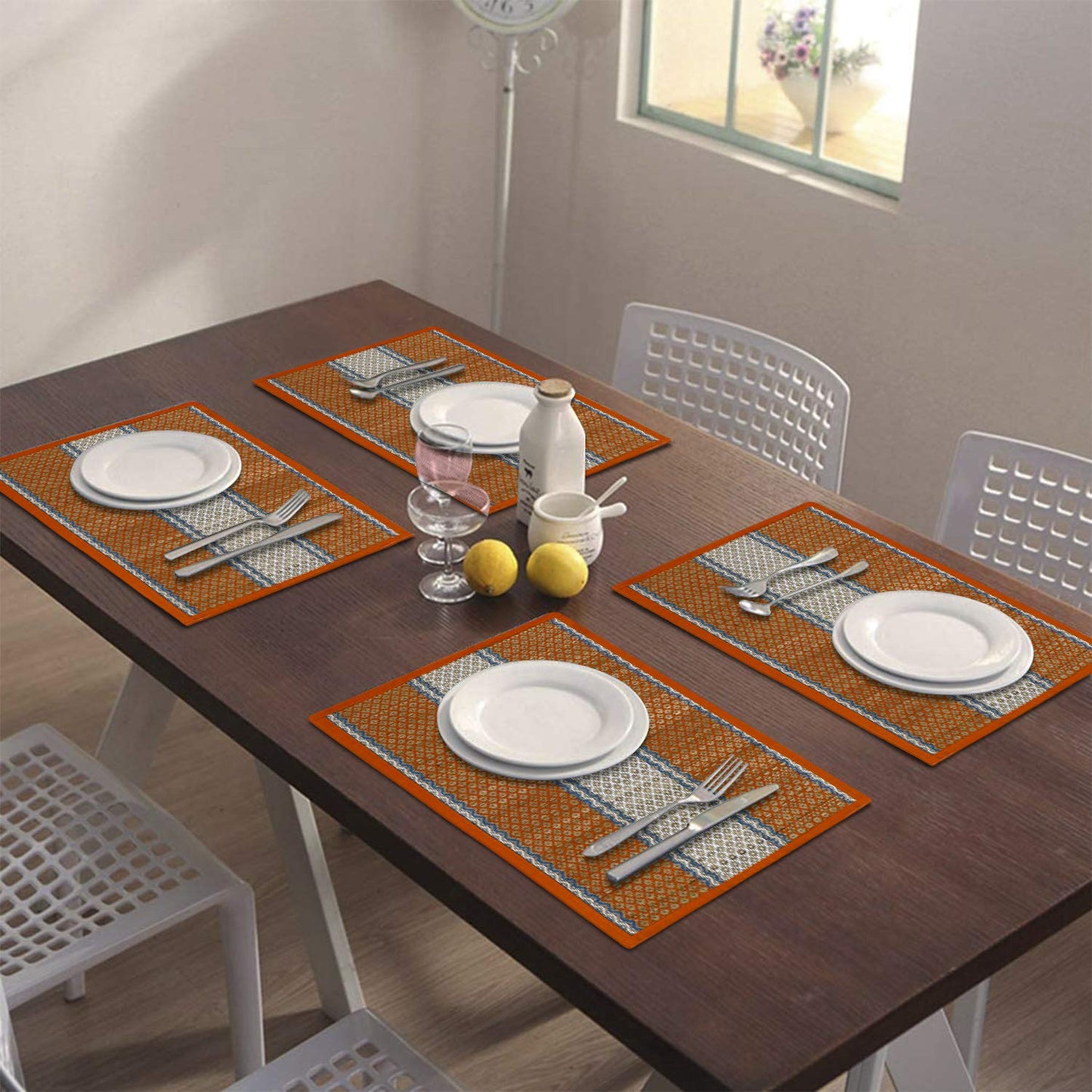 Handmade Madurkathi River Grass Dining Table Mats, Orange