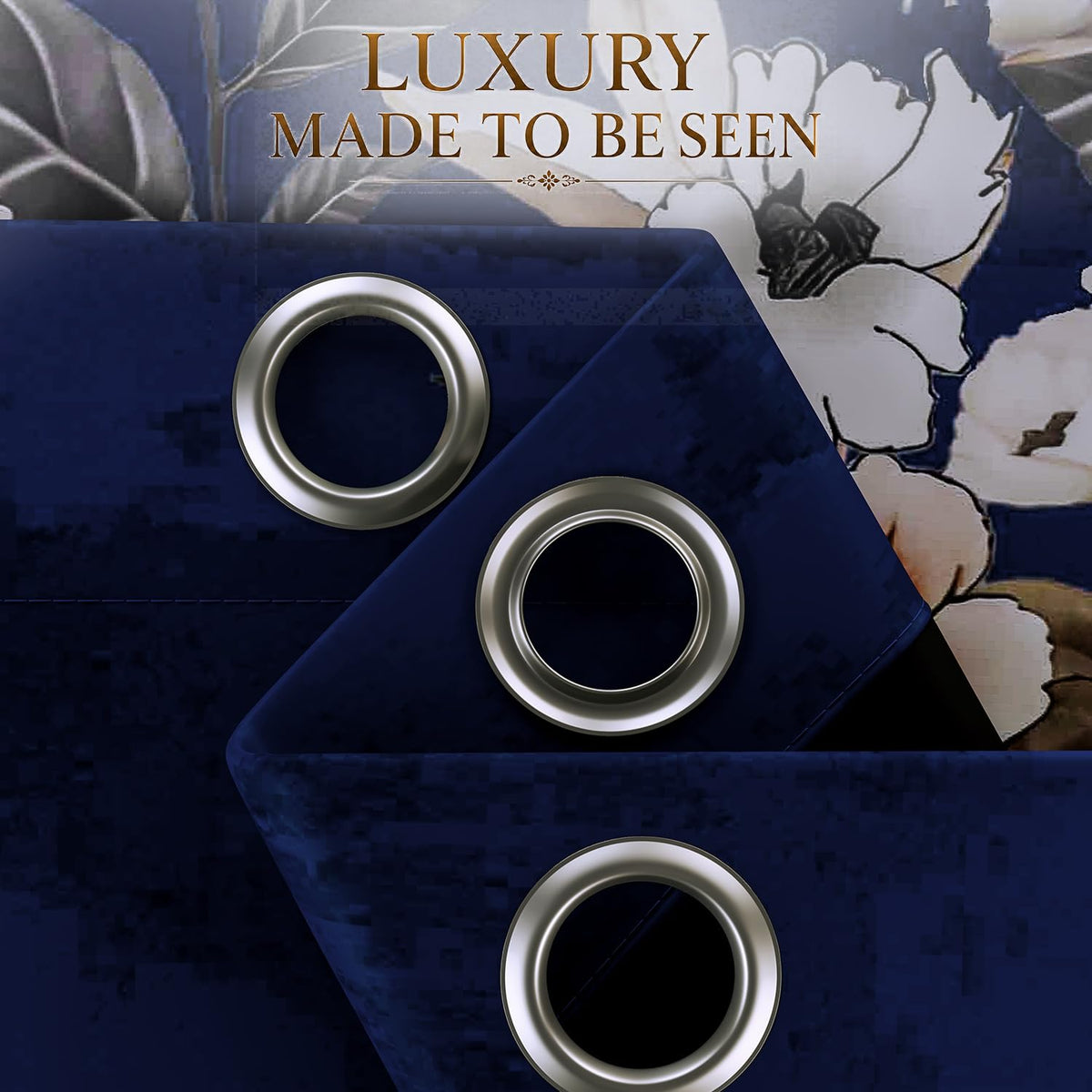 HOKIPO Twilight Curtains, 7 Feet Long - Moonlit Blossom Royal Navy - image 4