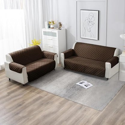Quilted Polyester Sofa Cover Mat Pet Friendly, Chocolate Brown
