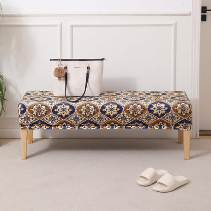 Premium Printed Velvet Dining Bench Cover, Indigo Moroccan Charm