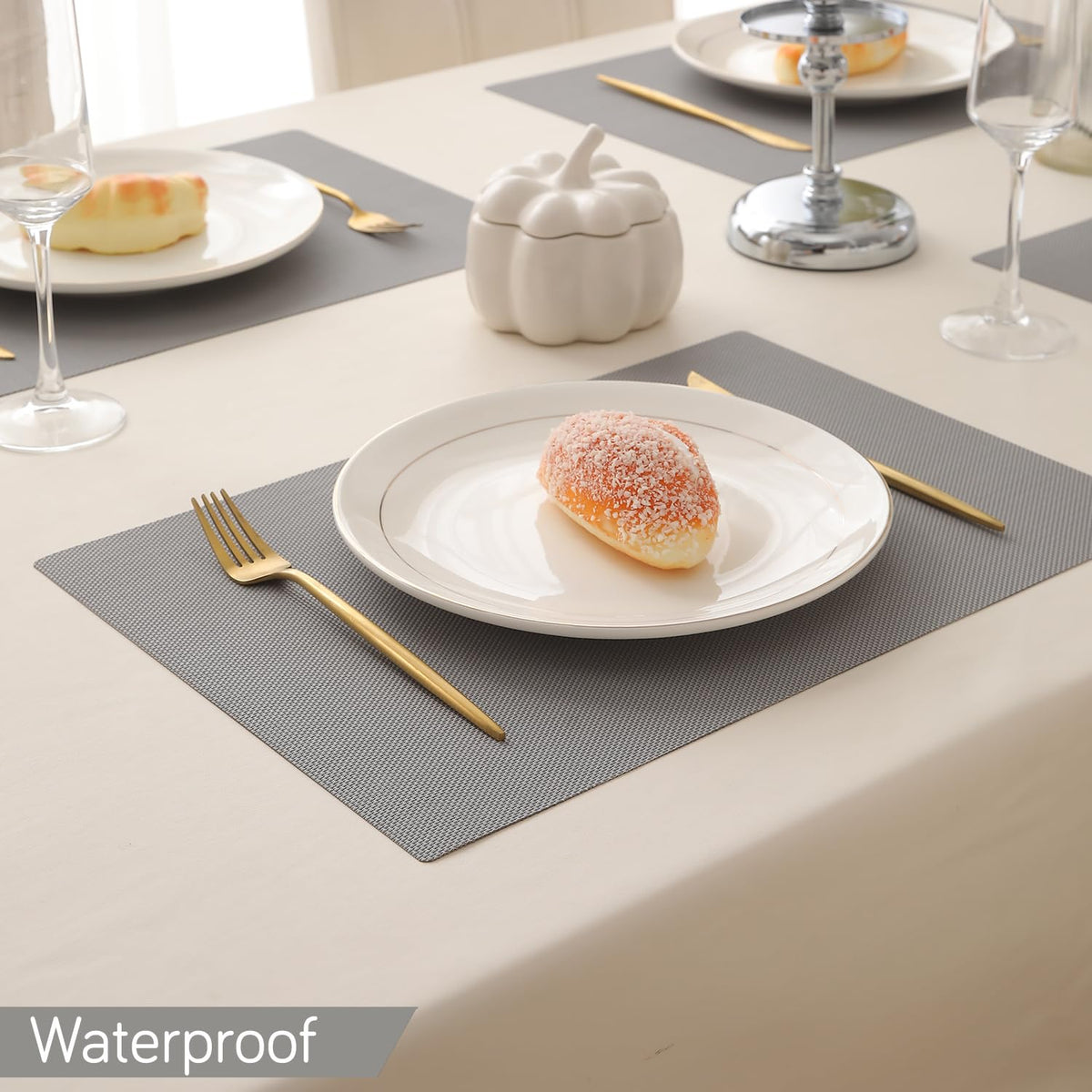 Buy light grey pp waterproof dining table mat | HOKIPO
