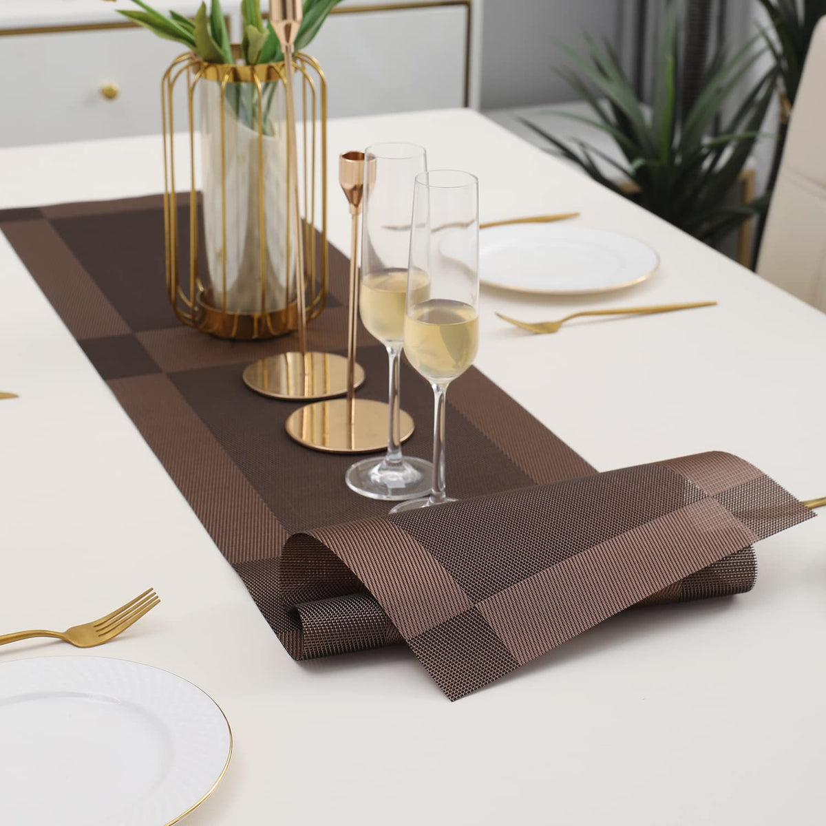 Buy Brown Colour PVC Table Runner Mat | HOKIPO
