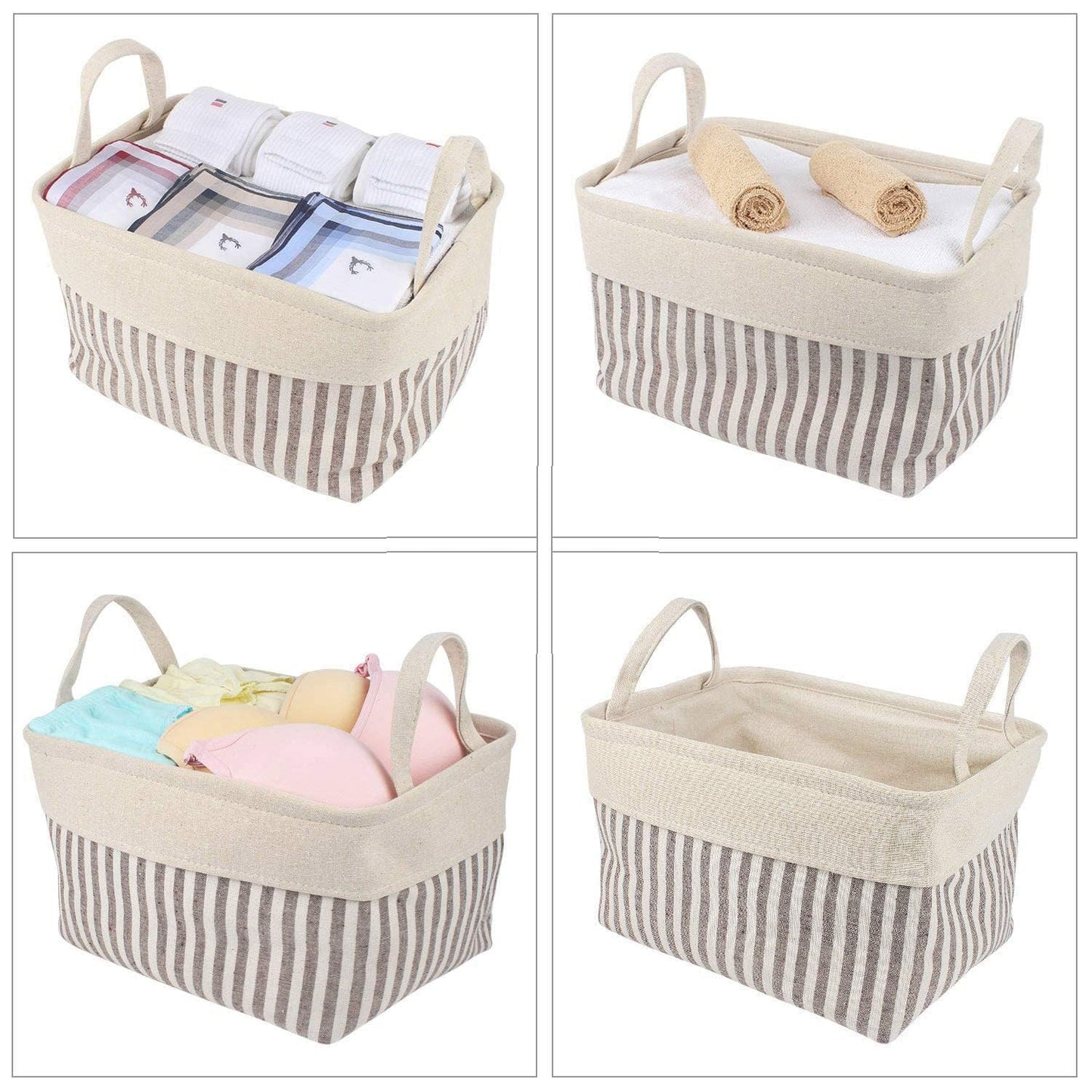 Cotton Foldable Storage Basket Bins - Pack of 2, Brown Stripes