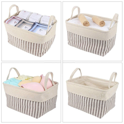 Cotton Foldable Storage Basket Bins - Pack of 2, Brown Stripes