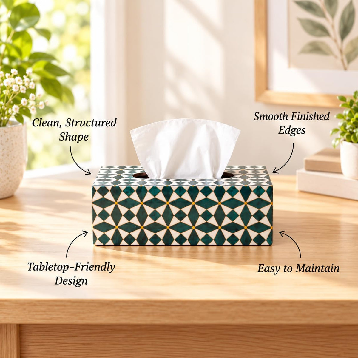 HOKIPO Tissue Box Holder, Rectangle, Engineered Wood, Moroccan Prism - image 6