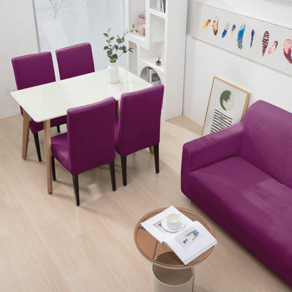 Purple matching elastic velvet chair and sofa covers