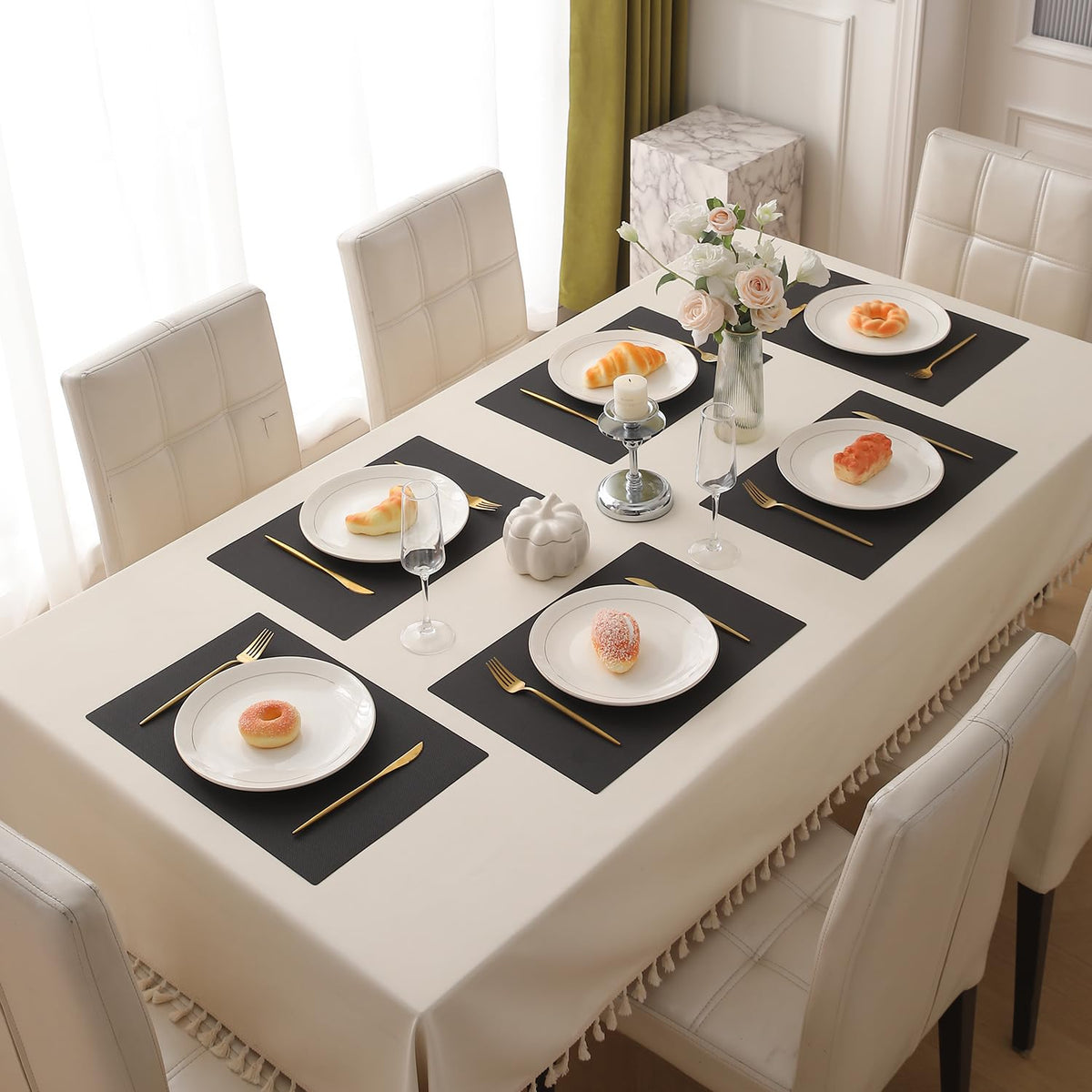 Buy chocolate brown pp waterproof dining table mats set of 6
