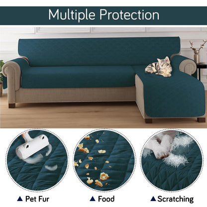 HOKIPO Quilted Reversible One Piece L Shape 4/5/6 Seater Sofa Cover Mat, Peacock Blue