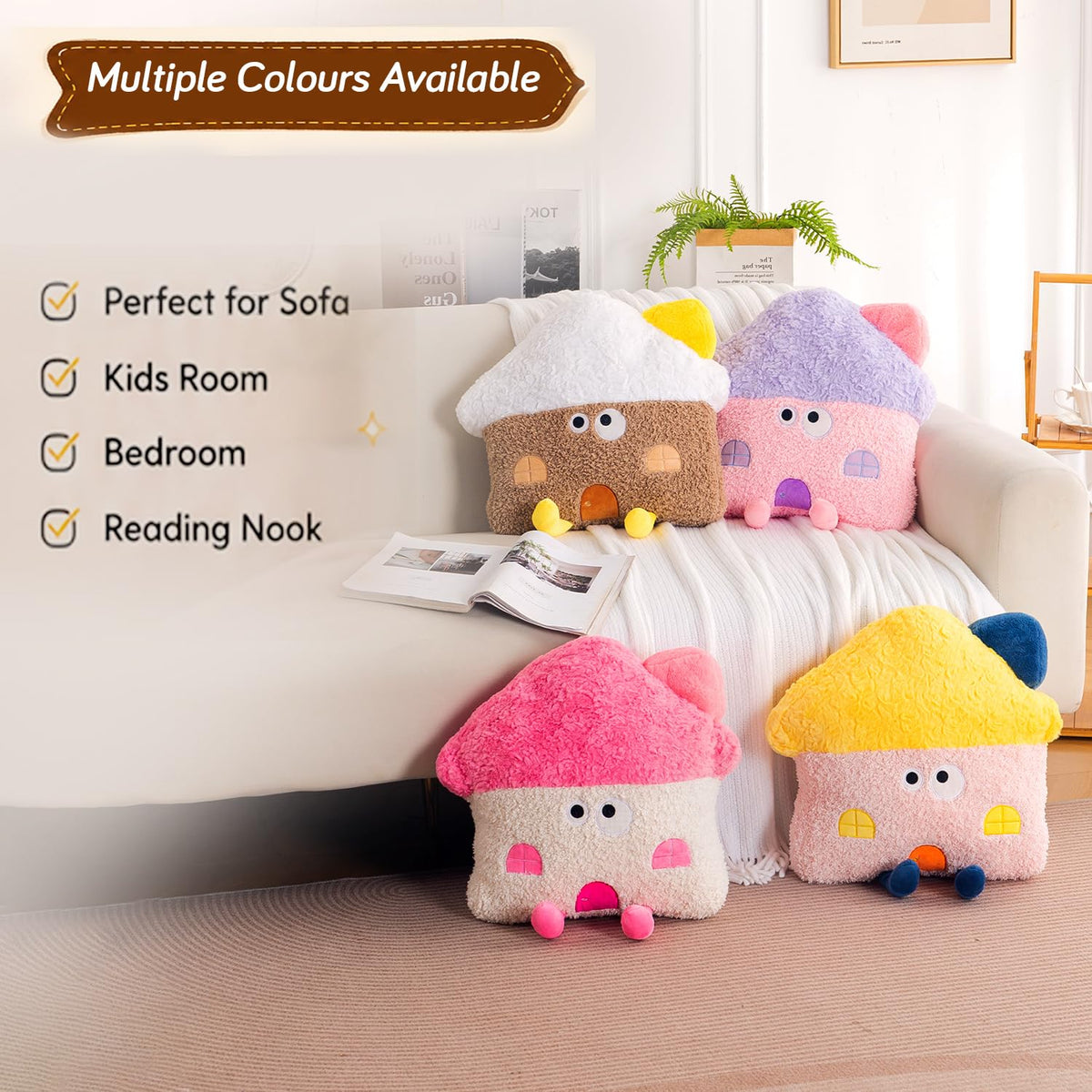 HOKIPO Mushroom House Shaped Cushion, 46 cm, Light Pink