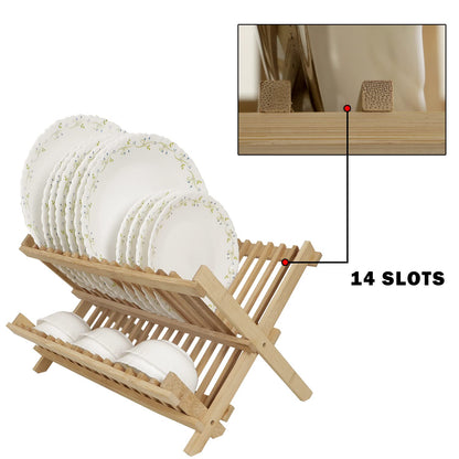 Wooden Folding 2-Tier Bamboo Plate Stands, 38 x 25 x 23 cm