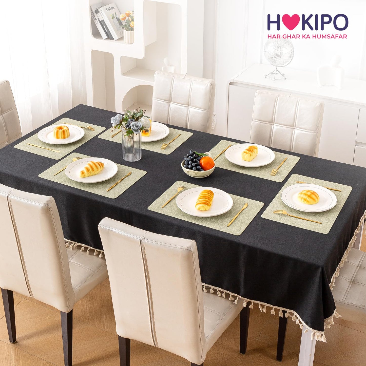 Modern Weaves Royal Luxe Faux Leather Mats for Dining Table - Pristine Green