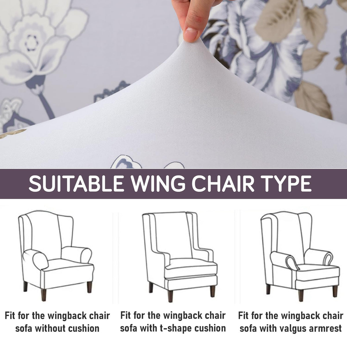 Gentle Grey Dahlia Stretchable Wing Chair Cover