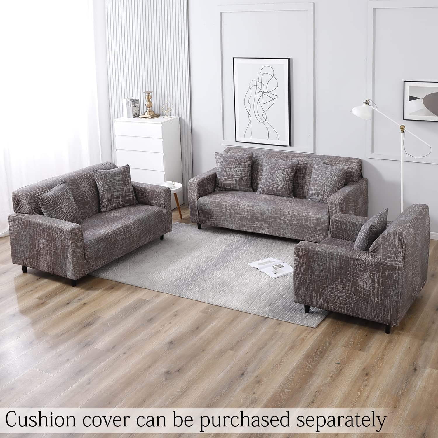 Abstract Lines Brown elastic sofa cover sets for 1,2,3,4,5 & 7 seater sofas