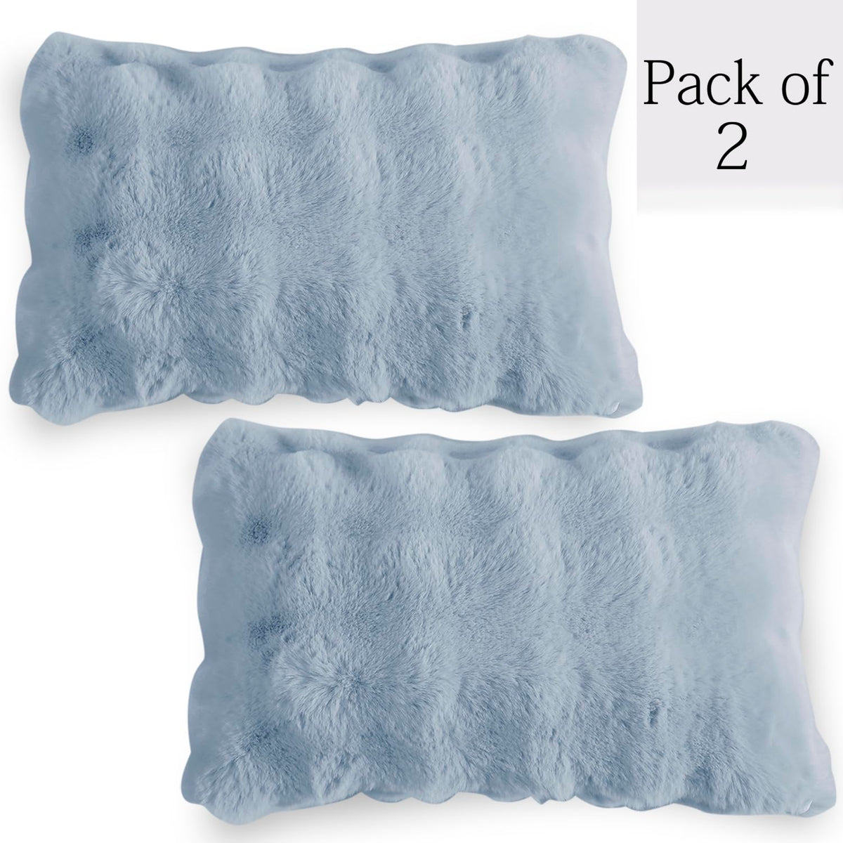 Buy Charm Blue Colour Zippered faux rabbit fur cushion covers in set of 2