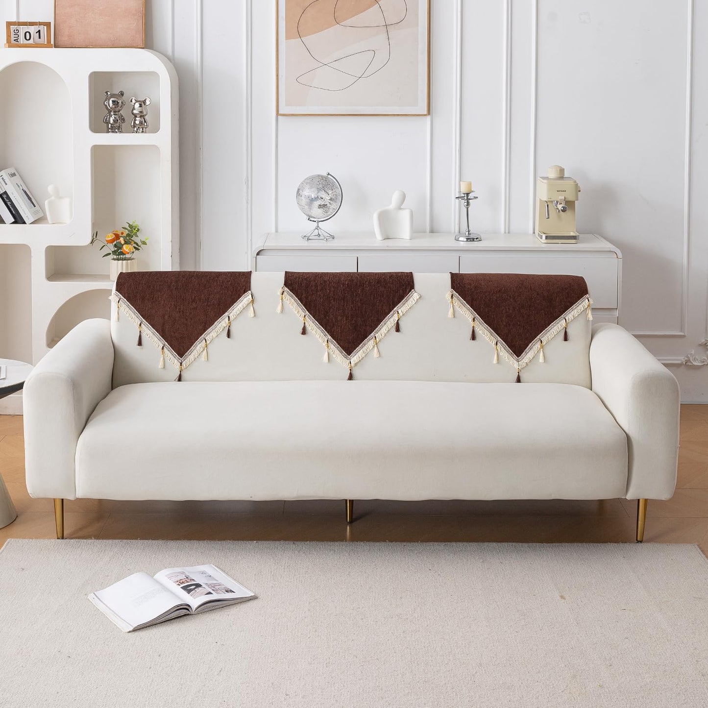 Serenity Tassel Chenille Sofa Cover with Tassel – Chestnut Luxe