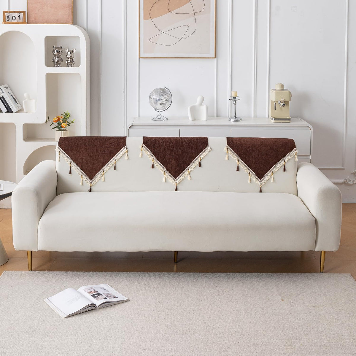Serenity Tassel Chenille Sofa Cover with Tassel – Chestnut Luxe