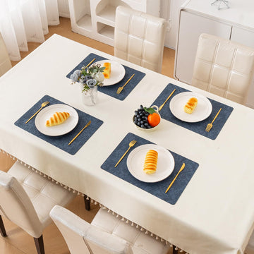 Hibiscus Bloom Washable Leather Mats for Dining Table - Navy Blue