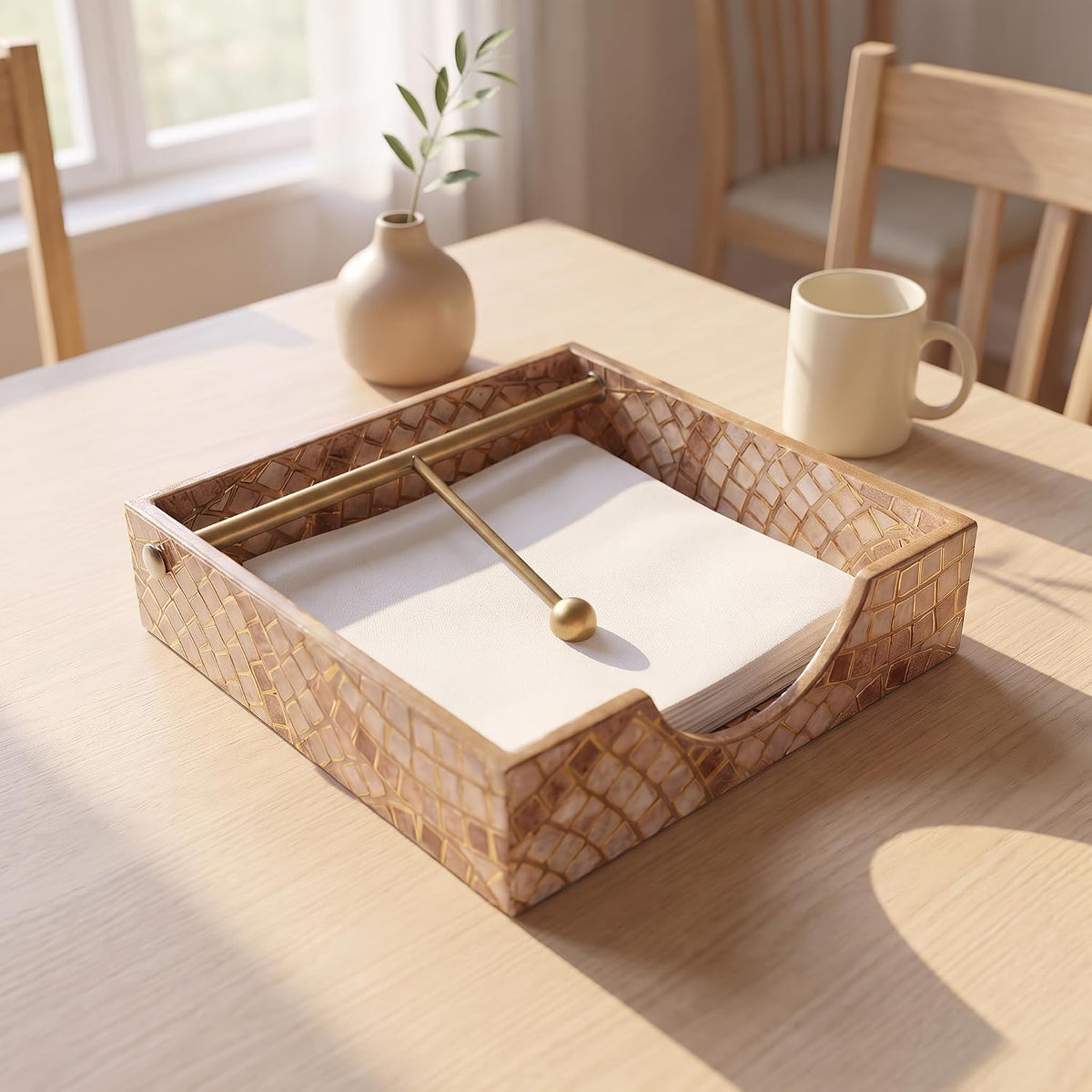 HOKIPO Napkin Holder for Dining Table, Engineered Wood, Moroccan Prism - image 14