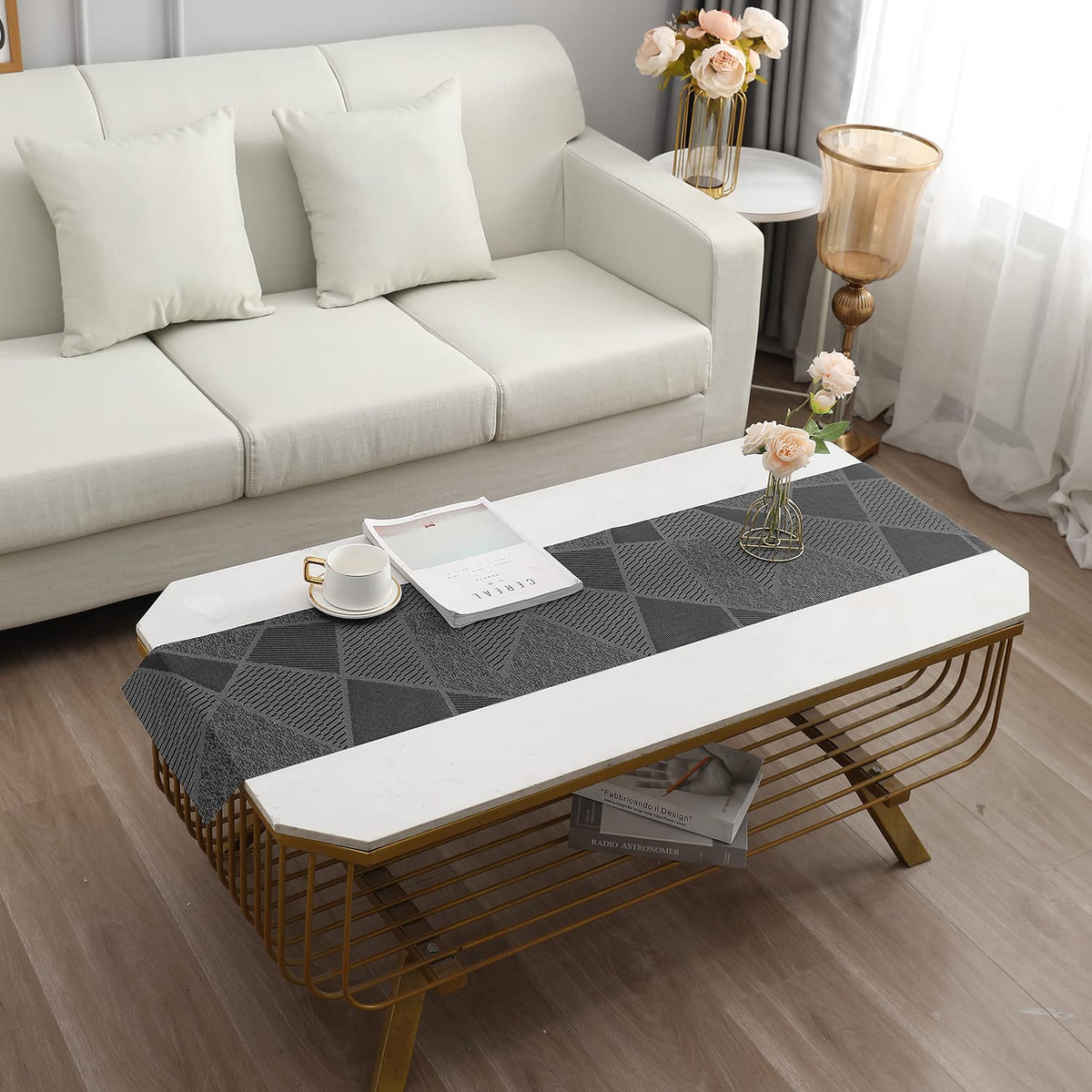 Buy Abstract Black Colour PVC Center & Coffee Tables Runner | HOKIPO