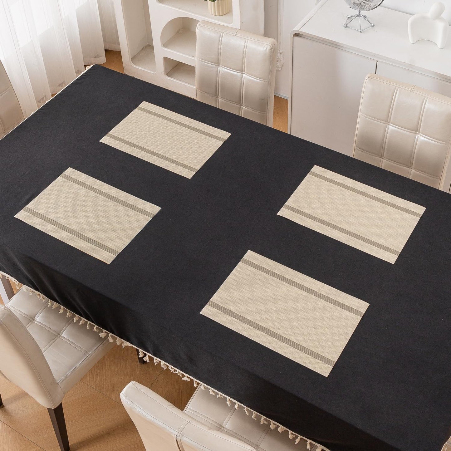 Chevron Stripes PVC Mats for Dining Table - Buttercream Beige
