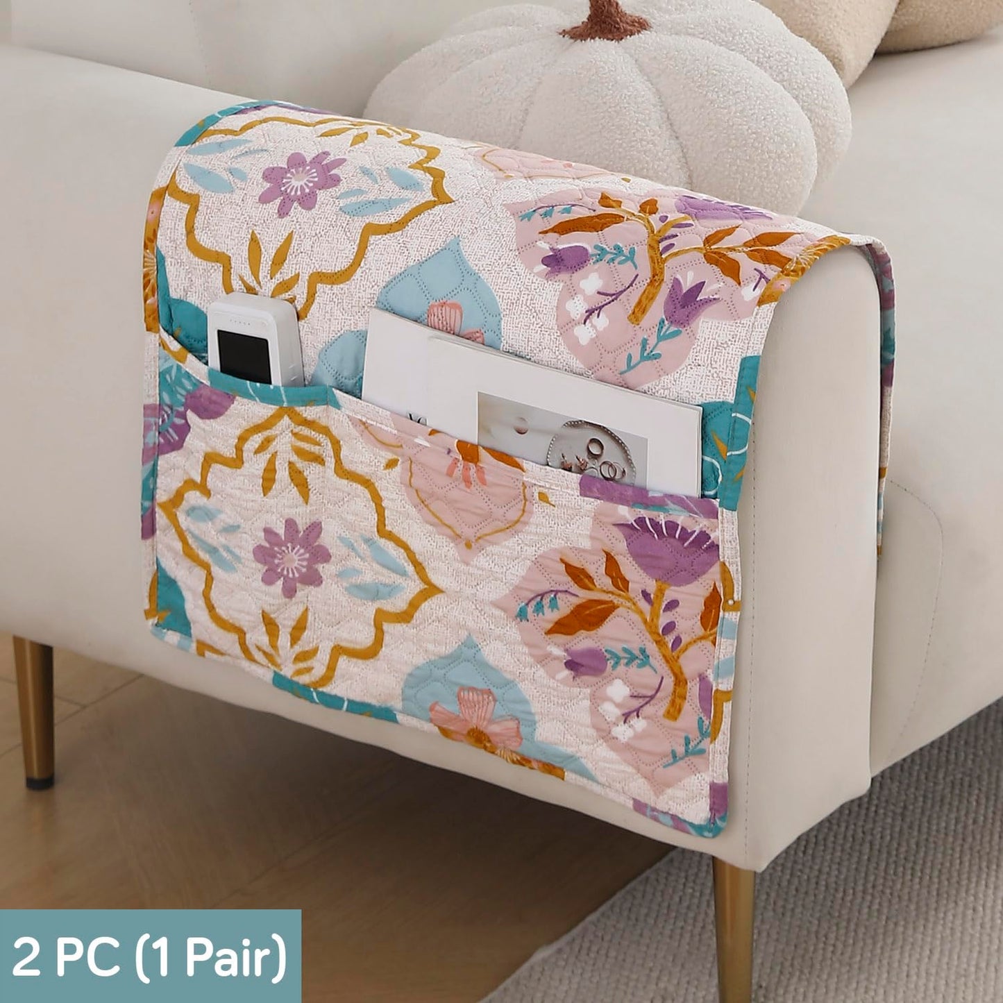 Polyester Printed Quilted Sofa Cover Mats, Quatrefoil Multicolor