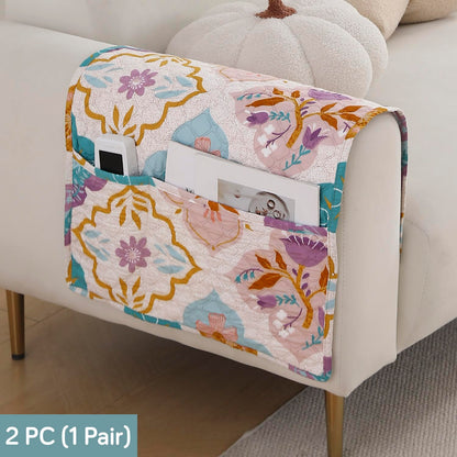 Polyester Printed Quilted Sofa Cover Mats, Quatrefoil Multicolor
