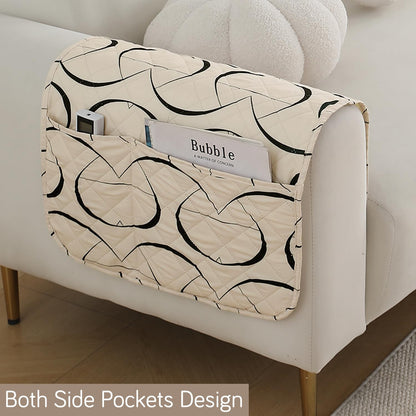 Water Repellent + Waterproof Quilted Sofa Mats, Natural Beige Abstract Art