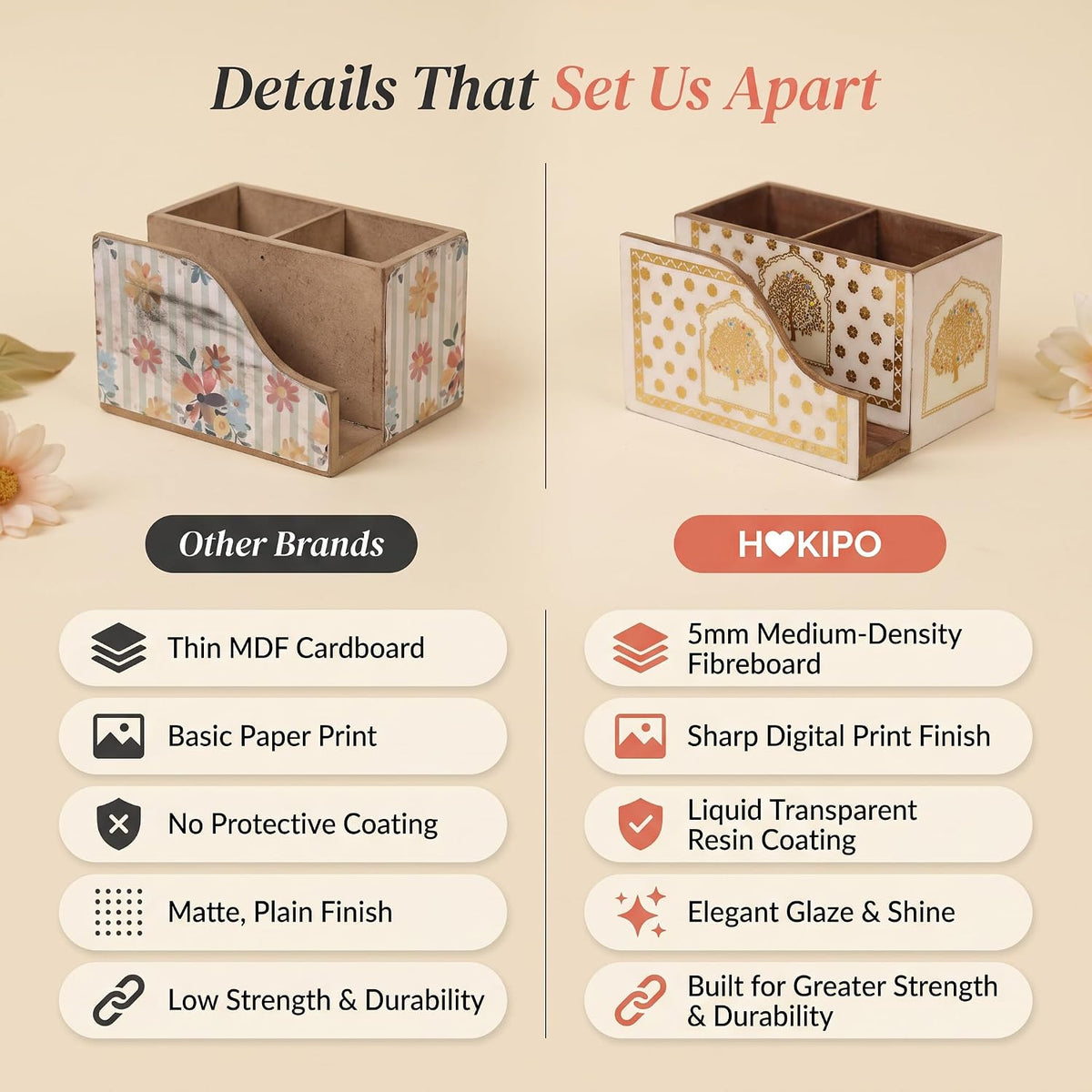 HOKIPO Cutlery Holder with Napkin Stand, Engineered Wood, Swarna Vriksha - image 4