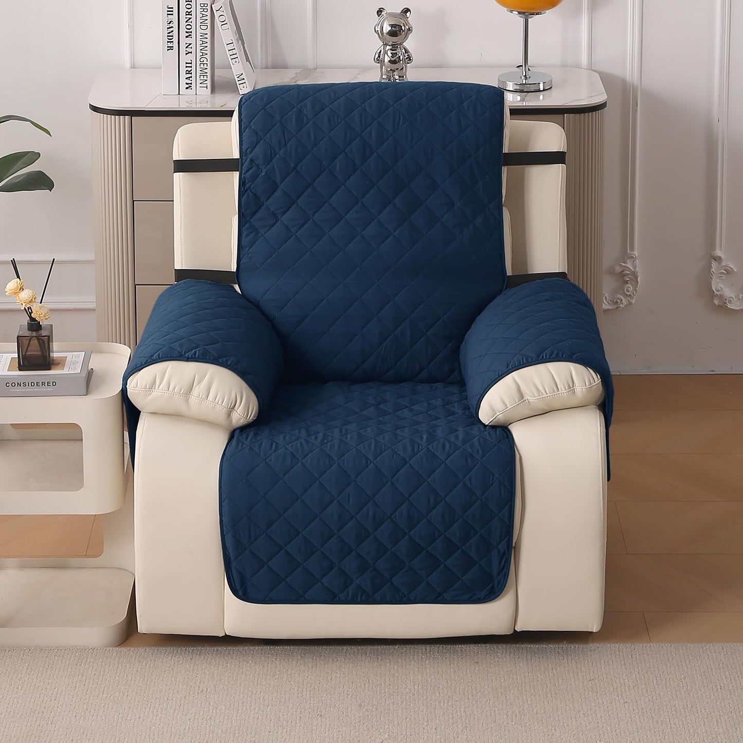 UrbanQuilt Recliner Sofa Slipcover Mat with Dual Belt for 1/2/3 Seater - Navy Blue