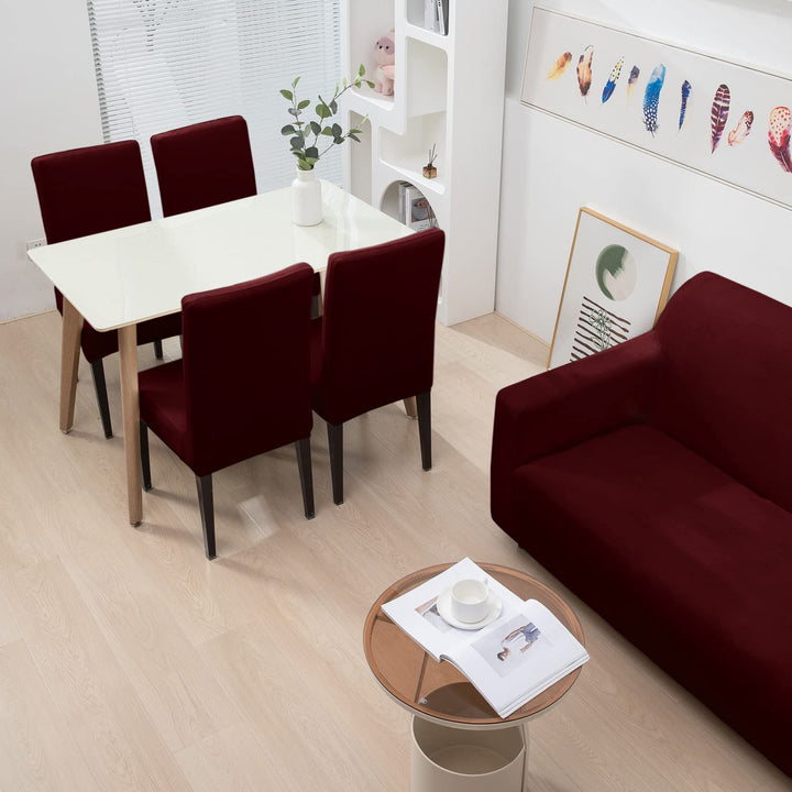 Burgundy matching elastic velvet chair and sofa covers