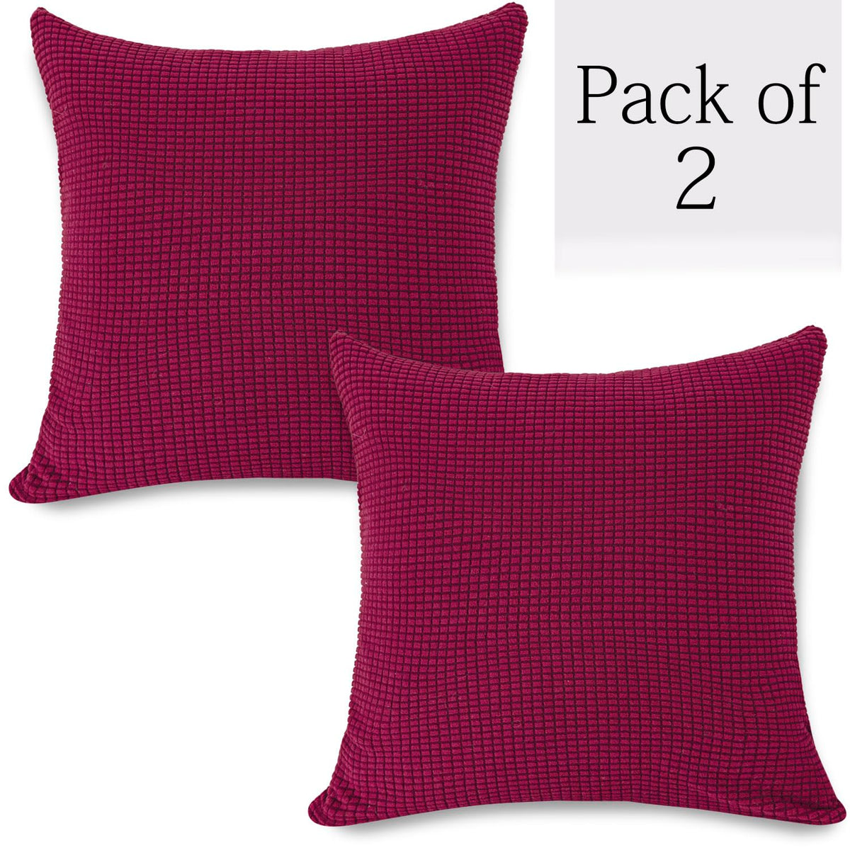 Maroon Colour Grid Texture Jacquard Zippered Cushion Cover Set