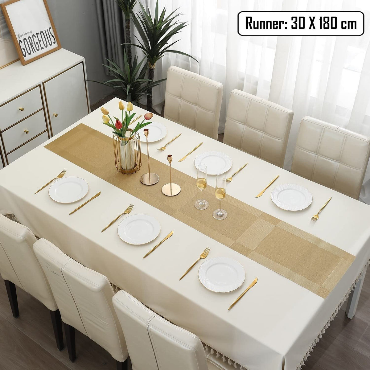 Buy Gold Colour PVC Table Runner for 6 Seater (30x180cm) | HOKIPO