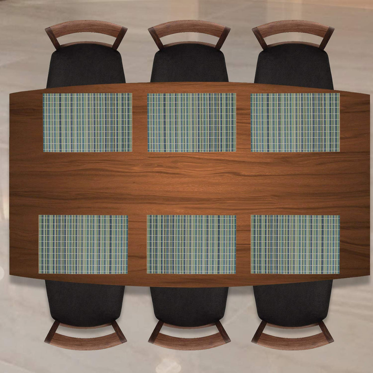 Sea Green Stripes colour handwoven bamboo table mat texture heat resistant design set of 6 | Hokipo