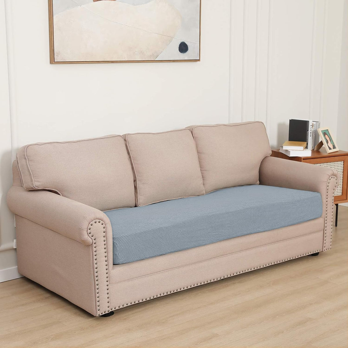 Stretchable Thick Jacquard Textured Seat Cushion Cover for 1/2/3 Seaters / Pieces for Sofa, Light grey