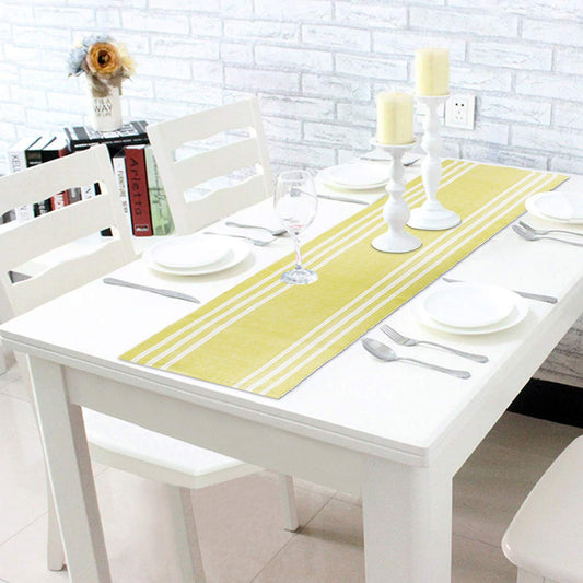 Cotton Ribbed Washable Table Runner for Dining Table 4 Seater, 12x54 Inches, Yellow