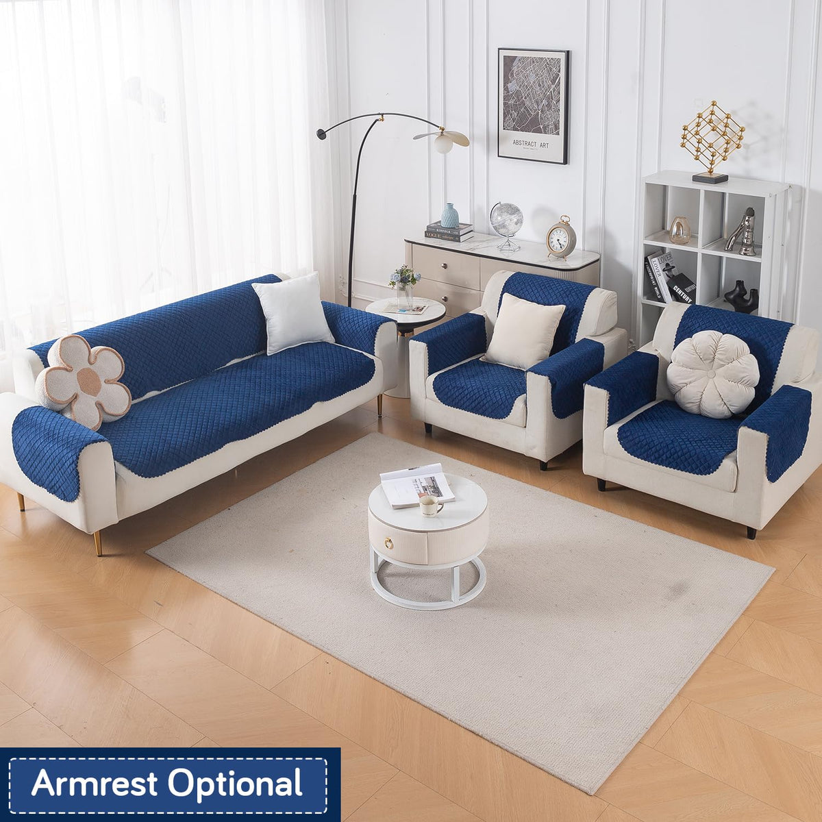 Quilt Classic 5-Seater Sofa Cover (3+1+1), Navy Blue