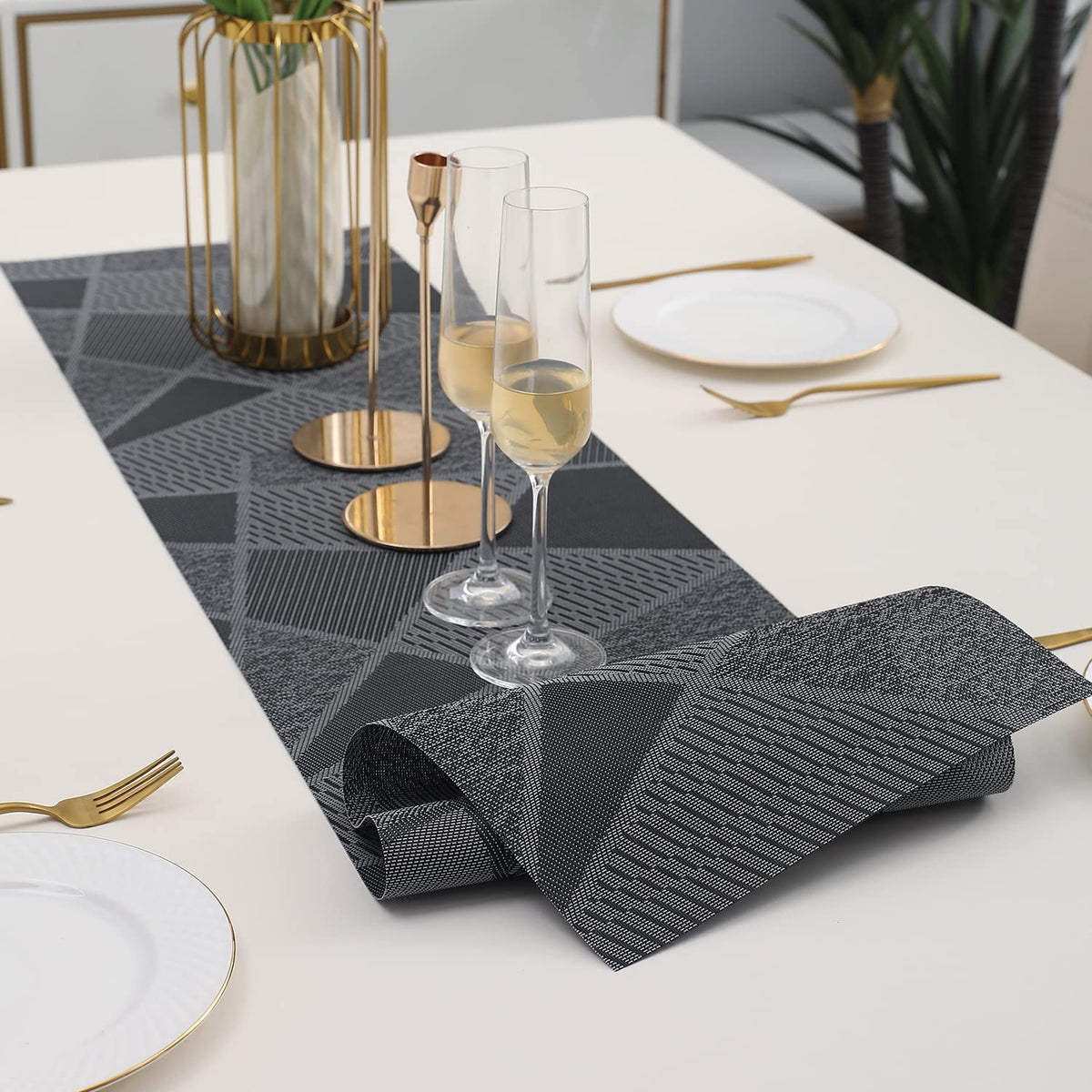Buy Abstract Black Colour PVC Table Runner Mat | HOKIPO
