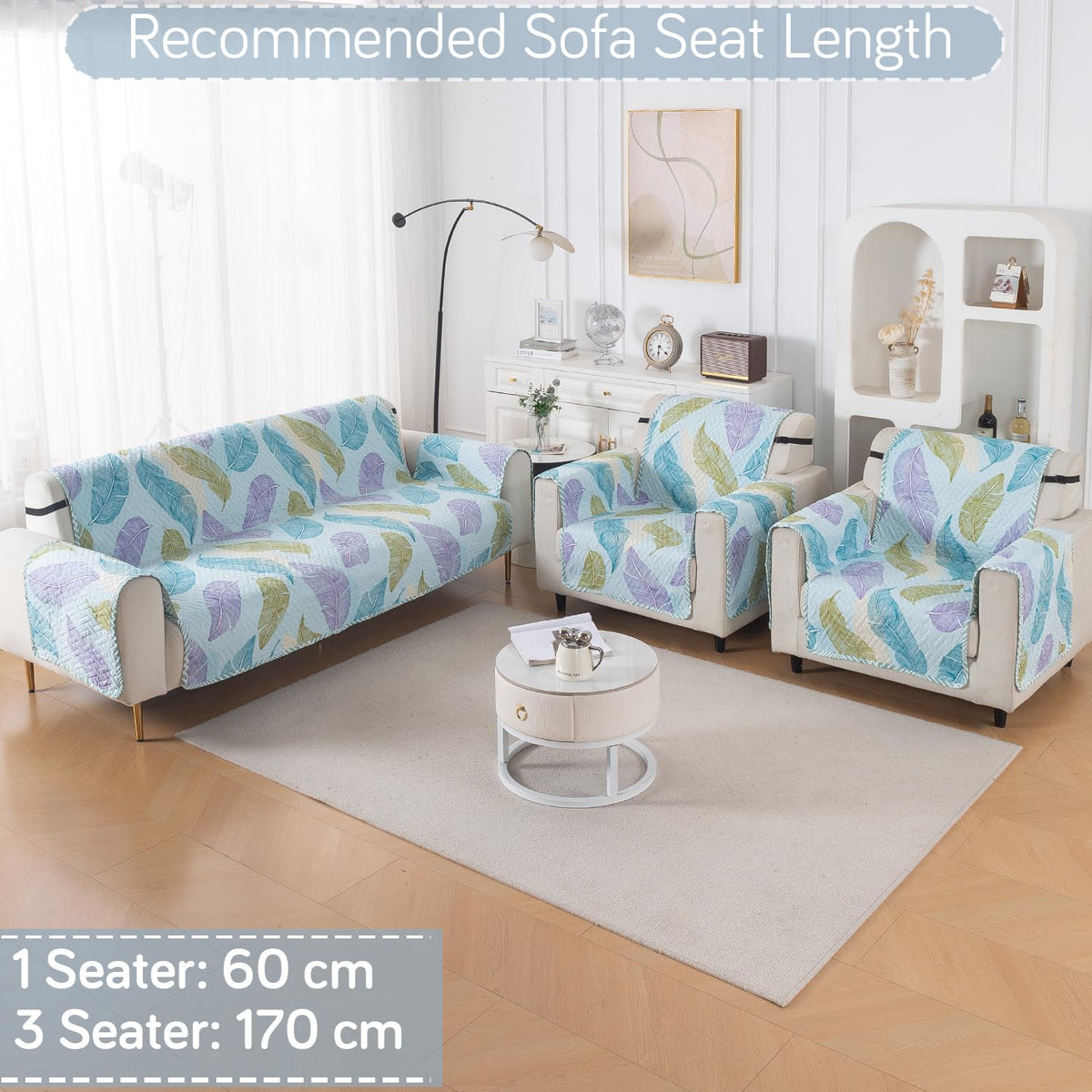 Easy Drape Reversible Quilted 5-Seater Sofa Cover (3+1+1), Colourful Leaves