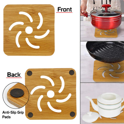HOKIPO Bamboo Wooden Coasters for Home Pan Pot Holder for Dining Table Heat Pad for Kitchen - Pack of 2/4/6