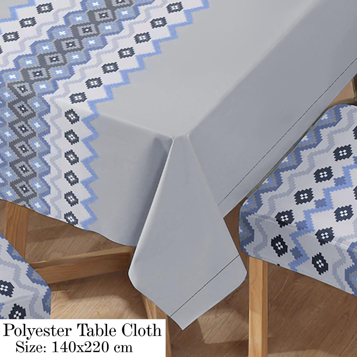 Polyester Dining Chair Covers Set of 4/6 with Matching Tablecloth, Mosaic Blissful Blue